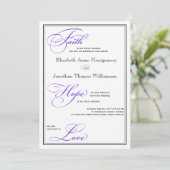 パープルフェイスホープ愛スクリプト結婚式招待状 招待状 (スタンド正面)
