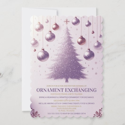 パープルフェスティバルクリスマスオーナメント交換パーティー 招待状 (正面)