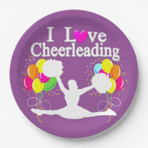 パープルフェスティバルIラブチアリーティング紙プレート