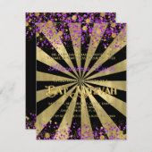 パープルフォイルとゴールドフォイルバルミツワー 招待状 (正面/裏面)