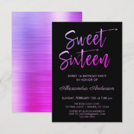 パープルフォイルとブラックSweet sixteen誕生日 招待状