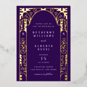 パープルフォイルアールヌーボーアーチフォイル招待状 箔招待状 (正面)