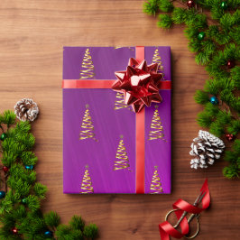 パープルフォイルスタイライズドクリスマスツリーラッピング紙 ラッピングペーパー