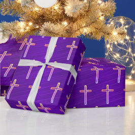 パープルフォイル金ゴールド十字型クリスマスラッピング紙 ラッピングペーパー