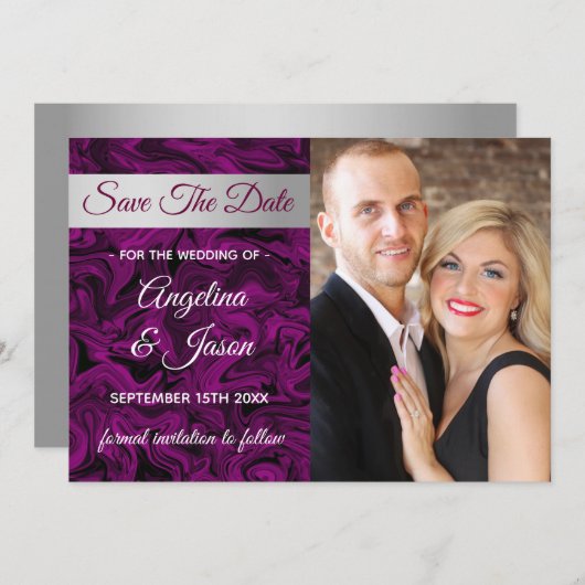 パープルフォトウェディング セーブザデート (正面/裏面)