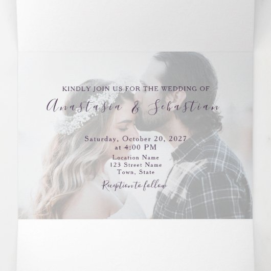 パープルフォトズ結婚トリフォールド招待状 三つ折り招待状 (内部中)