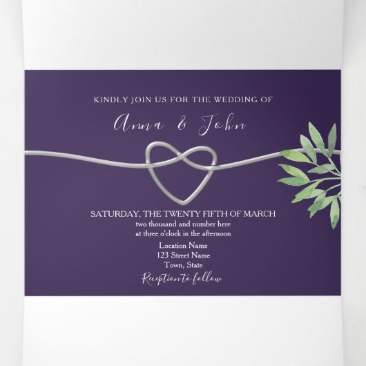 パープルフォトズ結婚トリフォールド招待状 三つ折り招待状 (内部中)