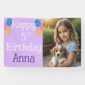 パープルフォトパピードッグ誕生日ポーティ 横断幕 (横)