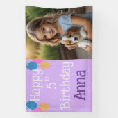 パープルフォトパピードッグ誕生日ポーティ 横断幕 (縦)