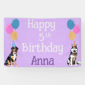 パープルフォトパピードッグ誕生日ポーティ 横断幕 (横)