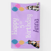 パープルフォトパピードッグ誕生日ポーティ 横断幕 (縦)