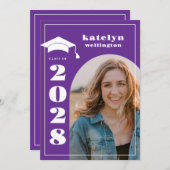 パープルフォト卒業パーティー招待状 招待状 (正面/裏面)