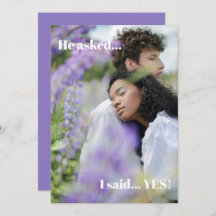 パープルフォト婚約パーティ招待状