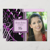 パープルフォト16thバースデーパーティ招待状 招待状 (正面/裏面)