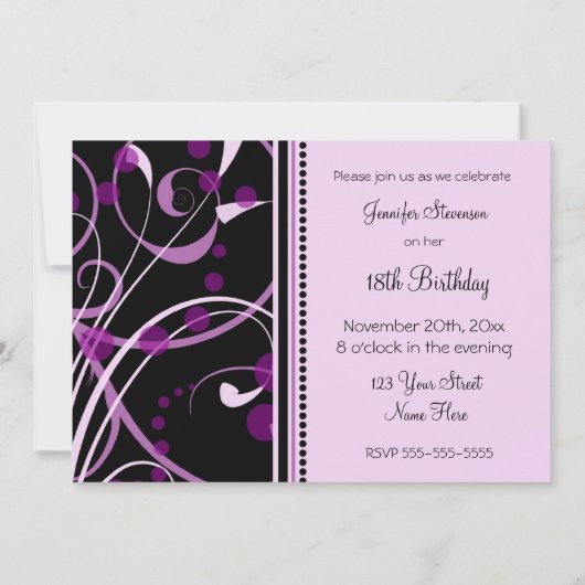 パープルフォト18thバースデーパーティ招待状 招待状 (裏面)