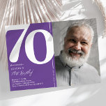 パープルフォト70歳の誕生日パーティー 招待状<br><div class="desc">トレンディなパープルの誕生日パーティーの招待状で、70歳の誕生日パーティーで永遠に残る思い出を作りましょう！大きなボールドセリフフォントで「70」の数字を強調し、誕生日の主役の写真を飾り、簡単にパーソナライズできるモダンなテンプレートを採用したこれらの招待状は、特別な日の精神を捉えること間違いなし。ユニークなデザインが、友人や家族を忘れられない祝賀会への期待でワクワクさせてくれることでしょう。</div>
