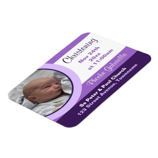パープルフォト《キリスト教》洗礼式や命名式/バプテスマ磁石招待状 マグネット (左側)