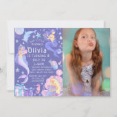 パープルフォト 私たちのリトルマーメイド すべての年齢の誕生日 招待状 (正面)