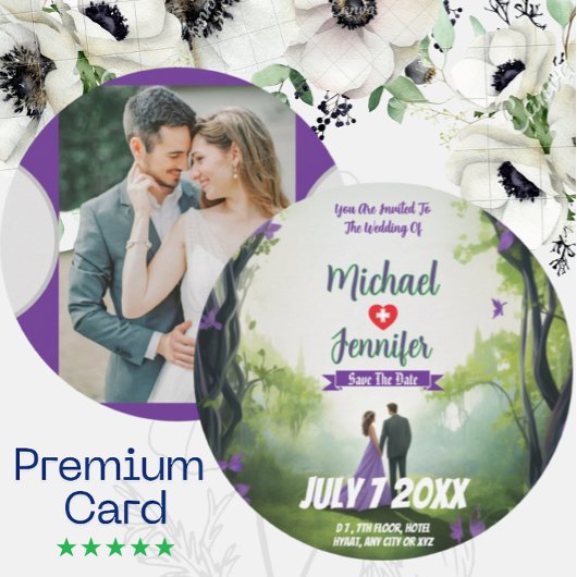 パープルフォレストウェディング カスタムフォト セーブザデート