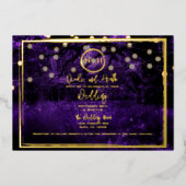 パープルフォレストライトエレガントなウェディングフォト金ゴールド 箔招待状 (正面)