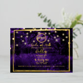 パープルフォレストライトエレガントなウェディングフォト金ゴールド 箔招待状 (立ち正面)