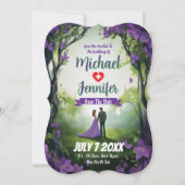 パープルフォレ結婚ストのカスタム写真日付の保存 招待状 (正面)