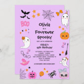 パープルフォーエバー不気味ハロウィーン4歳の誕生日 招待状 (正面/裏面)