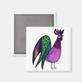 パープルフォークアートルースター マグネット (正面/裏面)