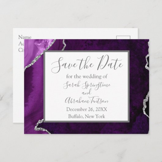 パープルフォーマルアゲート日付はがきを保存する ポストカード (正面/裏面)