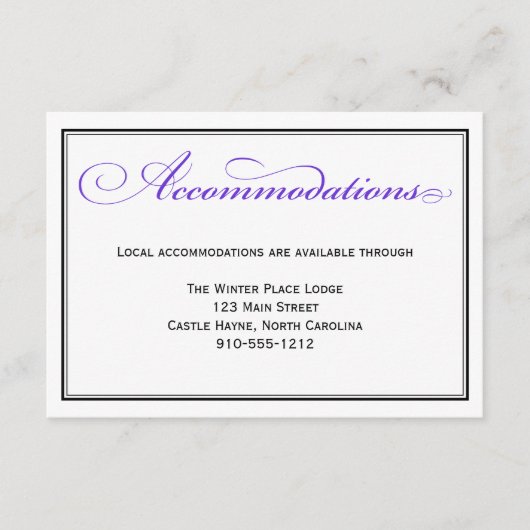 パープルフォーマルスクリプ結婚トの宿泊カード エンクロージャーカード (正面)