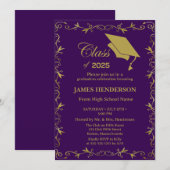 パープルフォーマル金ゴールド大学卒業パーティー2025 招待状 (正面/裏面)