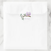 パープルフクロウありがとうステッカー ラウンドシール (バッグ)