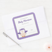 パープルフクロウの女の子蔵書票シール スクエアシール (封筒)