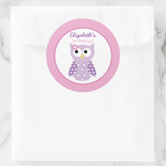 パープルフクロウガールラウンドカスタムフェイスステッカー ラウンドシール (バッグ)