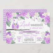 パープルフクロウフローラベビーシャワー招待状 招待状 (正面/裏面)