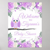 パープルフクロウフローラベビーシャワー歓迎サイン ポスター (正面)