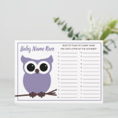 パープルフクロウベビー名レースベビーシャワーゲーム 招待状 (スタンド正面)