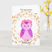 パープルフクロウ秋誕生日姪 カード (黄色い花)