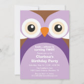 パープルフクロウ誕生日パーティーの招待状 招待状 (正面)