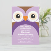 パープルフクロウ誕生日パーティーの招待状 招待状 (スタンド正面)