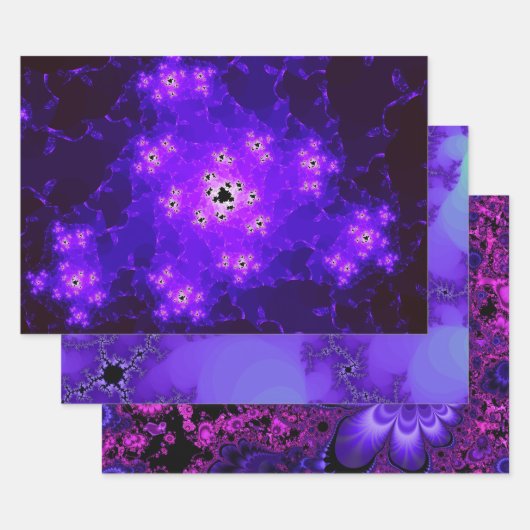 パープルフラクタル紙シートセット ラッピングペーパーシート (セット)