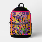 パープルフラズコラージュ旅行学校ハイキング プリントバックパック (正面)