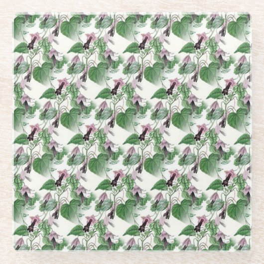 パープルフラワーつる植物模様コースター ガラスコースター (正面)