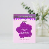 パープルフラワーとストライプ誕生日招待状 招待状 (スタンド正面)
