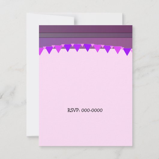 パープルフラワーとストライプ誕生日招待状 招待状 (裏面)