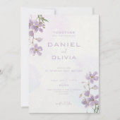 パープルフラワーの水彩スタイルのウェディング 招待状 (正面)