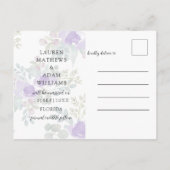 パープルフラワーの結婚式のSave the Date 案内ポストカード (裏面)
