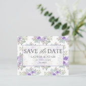 パープルフラワーの結婚式のSave the Date 案内ポストカード (スタンド正面)