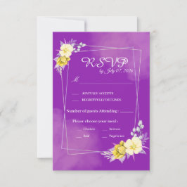パープルフラワーの結婚式RSVPカード 出欠カード