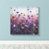 パープルフラワーアートランドスケープデザイン キャンバスプリント (インサイチュ (ウッドフロア))